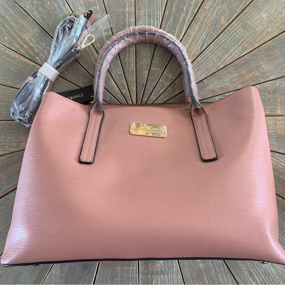NWT! Bebe Aubrey satchel purse with strap/Dark Blush